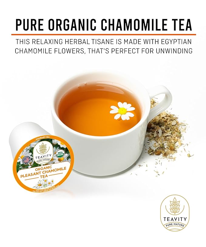 Organic Chamomile Tea Pods for Keurig - Decaf Tea Pods - Pleasant Chamomile by Teavity (12 Tea Pods)