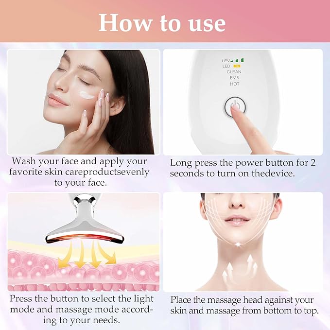 Face and Neck Massager Tool, 7 Colors LED Womens Skin Care Facial Massager for Skin Rejuvenation, Lifting, Toning, Glow Boost