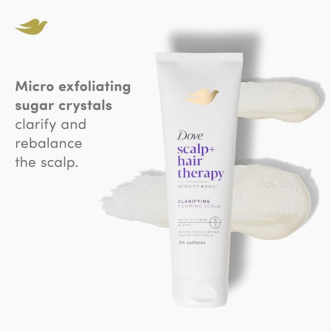 Dove Density Boost Clarifying Foaming Scrub Scalp + Hair Therapy for gentle scalp exfoliation, with Vitamin B3, Zinc and 0% sulfates, 9 oz