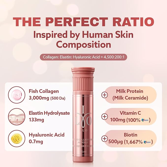 ILO Liquid Collagen Drink – 3,000mg Type 1 Marine Collagen with Biotin & Ceramide | Skin Glow & Hydration | Orange Flavor | 14 Bottles – Korean Beauty Supplement