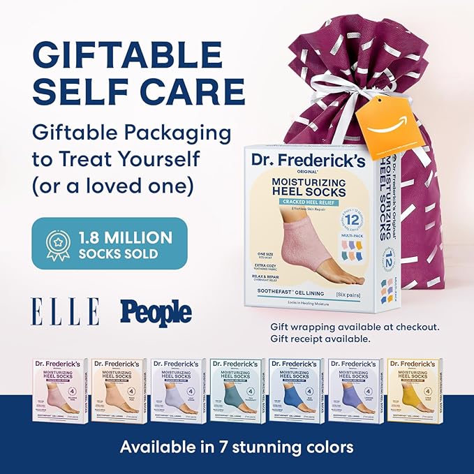 Dr. Frederick's Original Moisturizing Fuzzy Heel Socks - 2 Pairs - Cozy Gel-Lined Sleep Socks for Women & Men - Soothes Dry, Cracked Feet - Heel Repair - Variety Pack