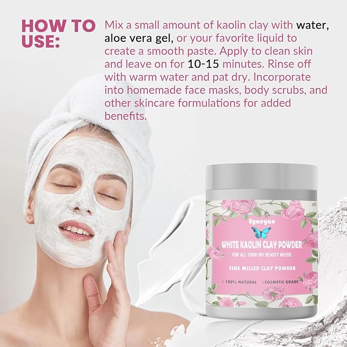 Kaolin Clay Powder, Natural White Powdered Clay for Seed Bombs, White Clay Mask, DIY Spa, Soap, Bath Bomb, Deodorant, Can be Used as Kaolin Clay for Gardening (16 Ounces)