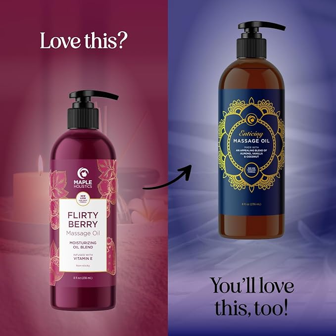 Berry Sensual Massage Oil for Couples - Fun and Fruity Full Body Massage Oil for Date Night with Smooth Gliding Coconut and Sweet Almond Oil with Tempting Berry Scent - Non GMO Gluten Free and Vegan