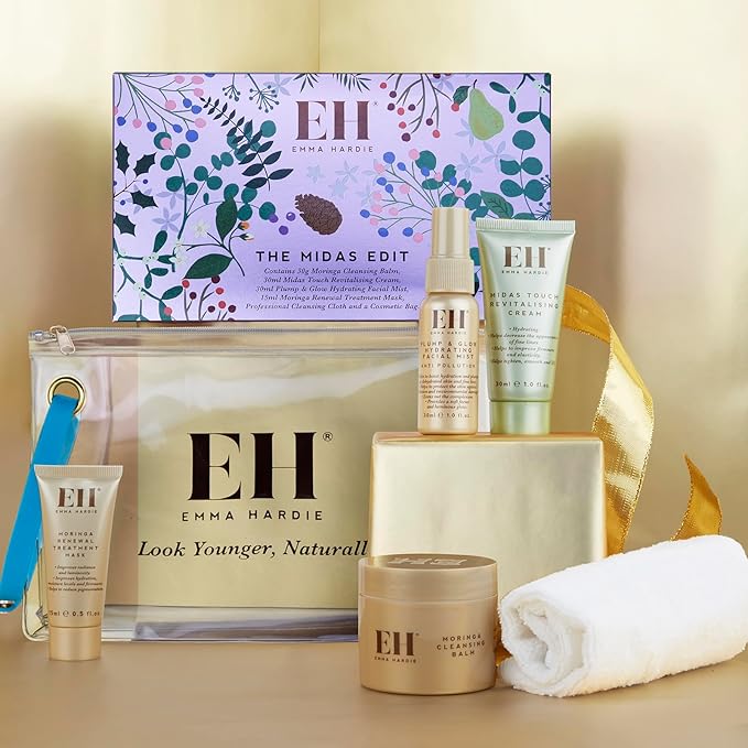 Emma Hardie The Midas Edit Gift Set, Featuring 4 Luxurious Skin Care Products & Cleansing Cloth, Packed in a Convenient Cosmetic Bag, Perfect as Holiday Mini Travel Beauty Set, Natural & Cruelty Free