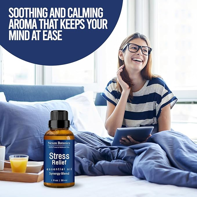 Stress Relief Essential Oil Blend 30 ml - Stress Relief & Calm Essential Oil for Diffusers & Aromatherapy - Promotes Relaxation & Sleep - Nexon Botanics