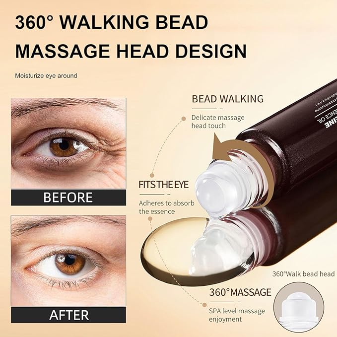 Retinol Caffeine Under Eye Roller Serum, Eye Serum for Dark Circles and Puffiness with 360° Roller Massage Ball, Reduce Wrinkles & Fine Lines, Non-Greasy Nourish Moisturize Lifts Firm Skin
