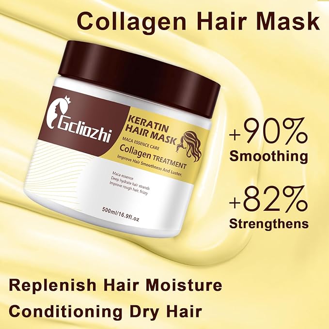 Collagen Hair treatment for Damaged Hair - 500ml Hair Collagen Mask Keratin Hair Mask Protein & Coconut Oil Deep Repair Conditioning Argan Oil Treatment for Curly or Straight Thin Fine Hair (500ml)