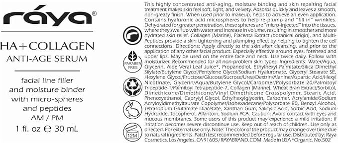 RAYA HA + Collagen Serum (502) | Premium Anti-Aging Serum for Face | Intensive Face Moisturize | Helps Reduce Age Lines and Wrinkles | Firms and Softens Skin for All Ages