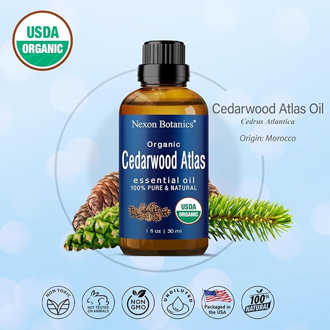 Organic Cedarwood Essential Oil 30 ml - Pure Natural Cedar Wood Oil for Diffusers, Aromatherapy & Hair Growth - Aceite de Cedro Puro - Nexon Botanics