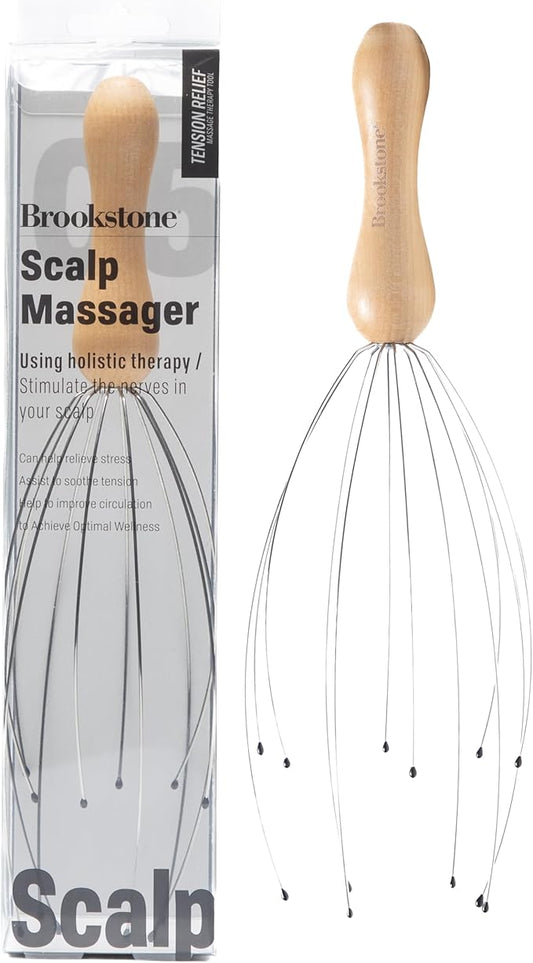 Brookstone Oak Head Massager Scalp | Head Massager for Relaxation | Premium Oak Head Scratcher for Stress Relief and Improved Circulation(Brown)