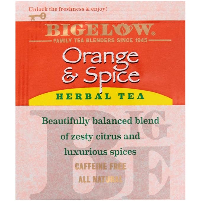 Bigelow Orange & Spice Herbal Tea 28-Count Box (Pack of 1) Caffeine-Free Soothing Herbal Tea Sweetly Citrus-y Tea with an Herbal Twist