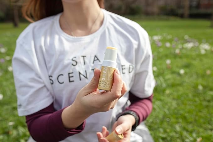 Scentered Aromatherapy Balm Stick - Happy - Mood Boost Roll On Essential Oils Blend for Positive Thinking - 100% Natural: Grapefruit, Cedarwood, Lemon Myrtle Essential Oil - Positive Gifts for Women