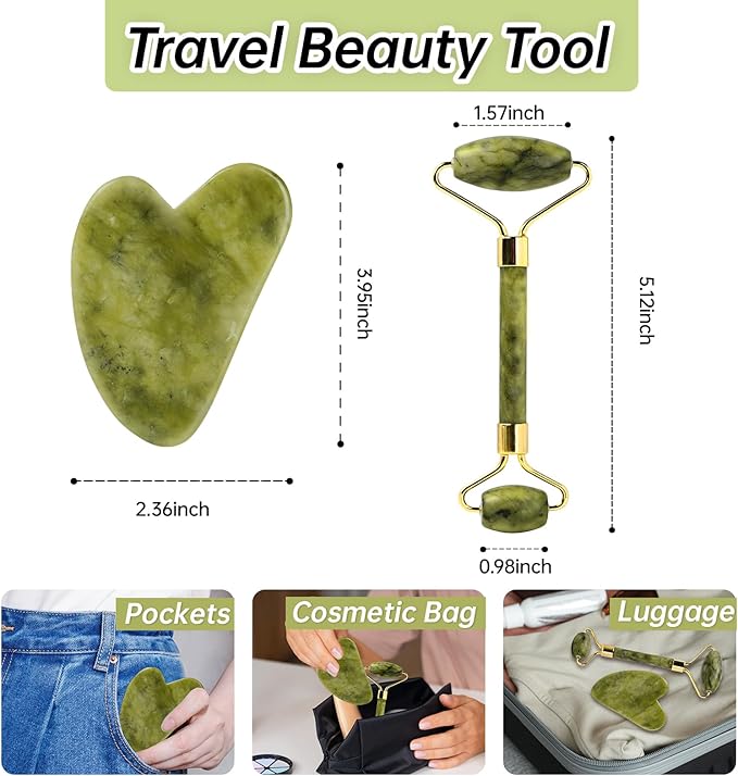 Jade Gua Sha and Face Roller & Silk-Bonnet for Sleeping Women