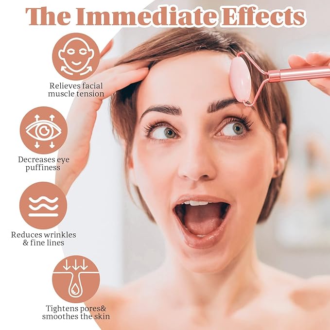 Jade Roller & GuaSha Set-Facial Beauty Roller Skin Care Tools, Rose Quartz Massager for Face, Eyes, Neck, Body to Relieve Wrinkles,Fine Line and Eyepuffiness