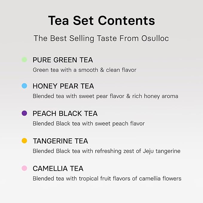 OSULLOC Premium Tea Collection (40 count, 10 flavors x 4 ea), Assorted Tea bag Sampler, Premium Organic Pure & Blended Self Care Gift Set box from Jeju for Tea lovers