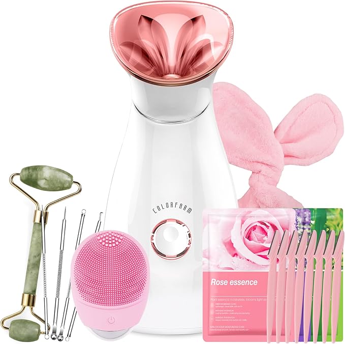 Colorfarm Facial Steamer Skin Care Set: Face Steamer Home Spa Kit Deep Cleaning Unclogs Pores with 6 Skin Care Tools - Spa Relaxing Self Care Gifts for Women (Pro Deep Cleansing Set)
