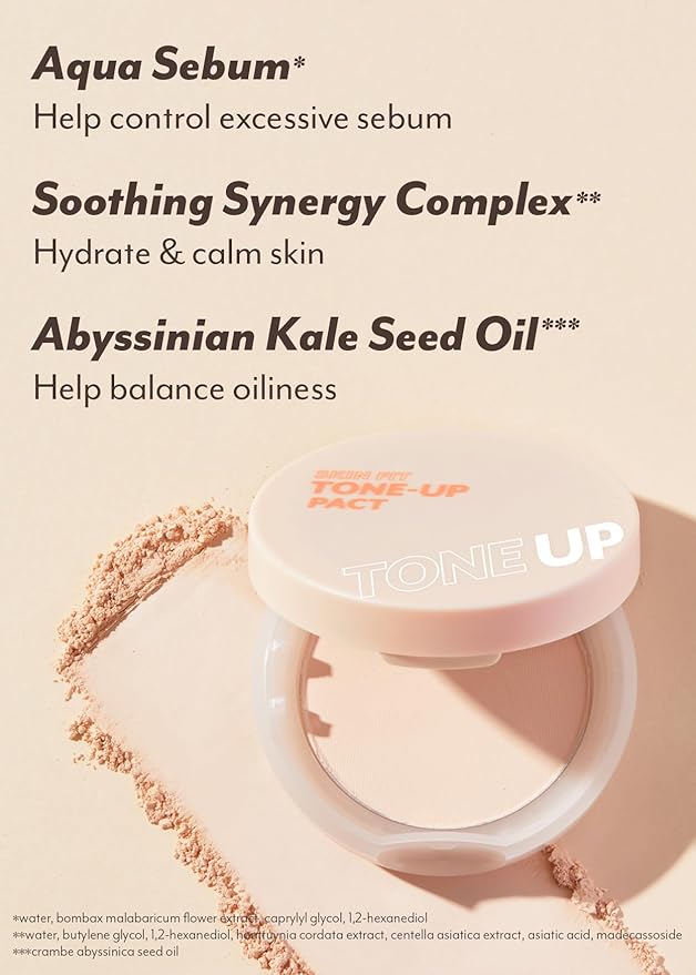 I'M MEME Skin Fit Tone Up Pact, 0.35 Oz + NOONI Korean Cleansing Oil - Snow Aqua 0 LHA Toning Pore Care Korean Facial Oil Cleanser, 6.76 fl.oz Bundle