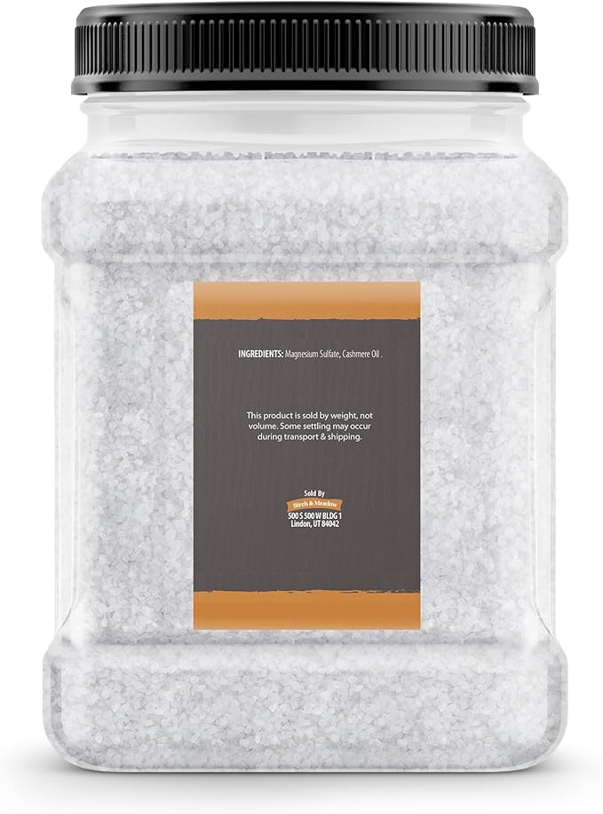 Birch & Meadow Epsom Salt with Cashmere Oil, 4 lb, Magnesium Sulfate, Bath Soak