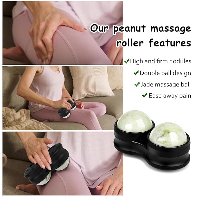 Jade Eye Mask&Weighted Roller Massage Ball - Double Ball Massage Tool for Reliefs Muscle Pain