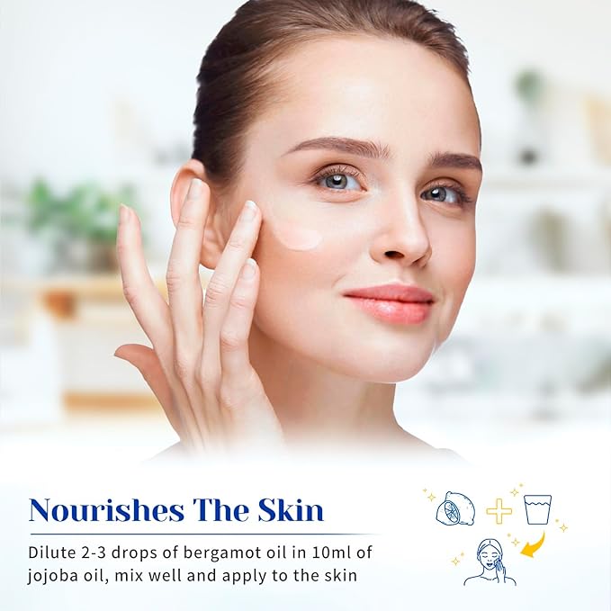 HIQILI Bergamot Essential Oil for Diffuser, Skin, Hair, DIY, 100% Pure & Natural - 1.01 Fl Oz (30 mL)