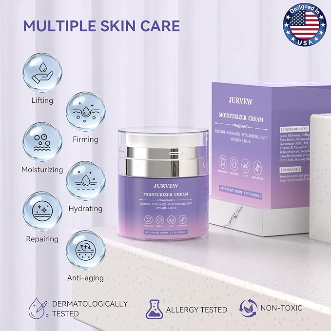 Face Moisturizer Retinol Cream, Neck Collagen Cream for Tightening Skin, Anti Aging Day & Night Deep Facial Moisturizer for Women & Men, Tighten and Lift Wrinkle