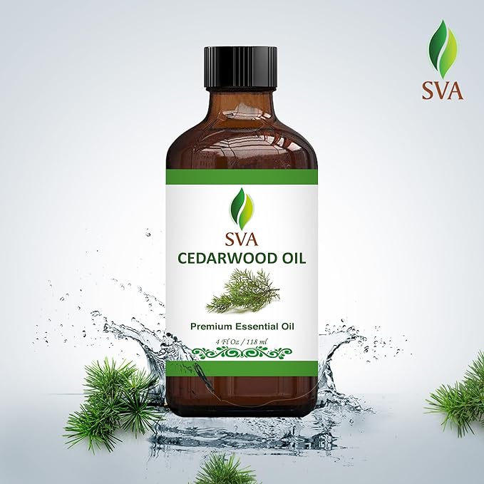 SVA Cedarwood Essential Oil – 4 Fl Oz – 100% Natural Cedar Juniperus Mexicana Oil - for Diffuser, Hair Care, Face, Skin Care, Aromatherapy, Scalp and Body Massage, Soap and Candles – with Dropper
