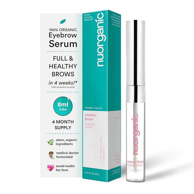 nuorganic 'Cosmic Brow' Eyebrow Serum for Growth | Natural Eye Brow Serum for Thicker, Longer, More Defined Brows | 4 Months Supply XL Size | Cruelty Free, Made in USA