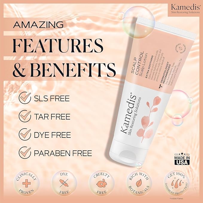 KAMEDIS Moisturizer Leave-On Botanical Scalp Lotion. For Dandruff, Dry, Itchy, Flaky and Sensitive Scalp Skin. Over-Night Head Mask, Parabens Free. 3.38 Fl Oz. (Scalp Lotion (2pk))