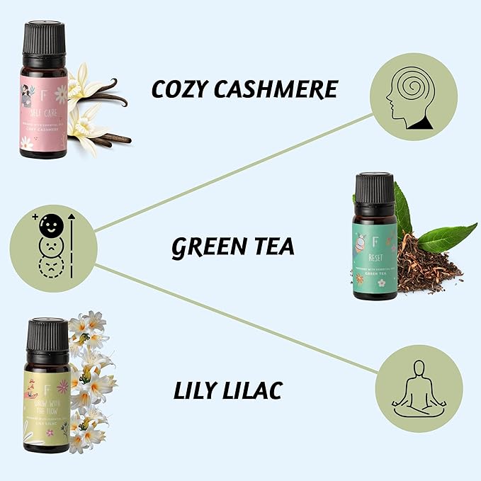 Folkulture Essential Oils for Diffuser | Essential Oils Set of 6 Fragrances | Diffuser Oil Scents for Home | Oils Diffuser Essential Oil | Fragrance Oils for Diffusers - Green Tea, Ocean Salt