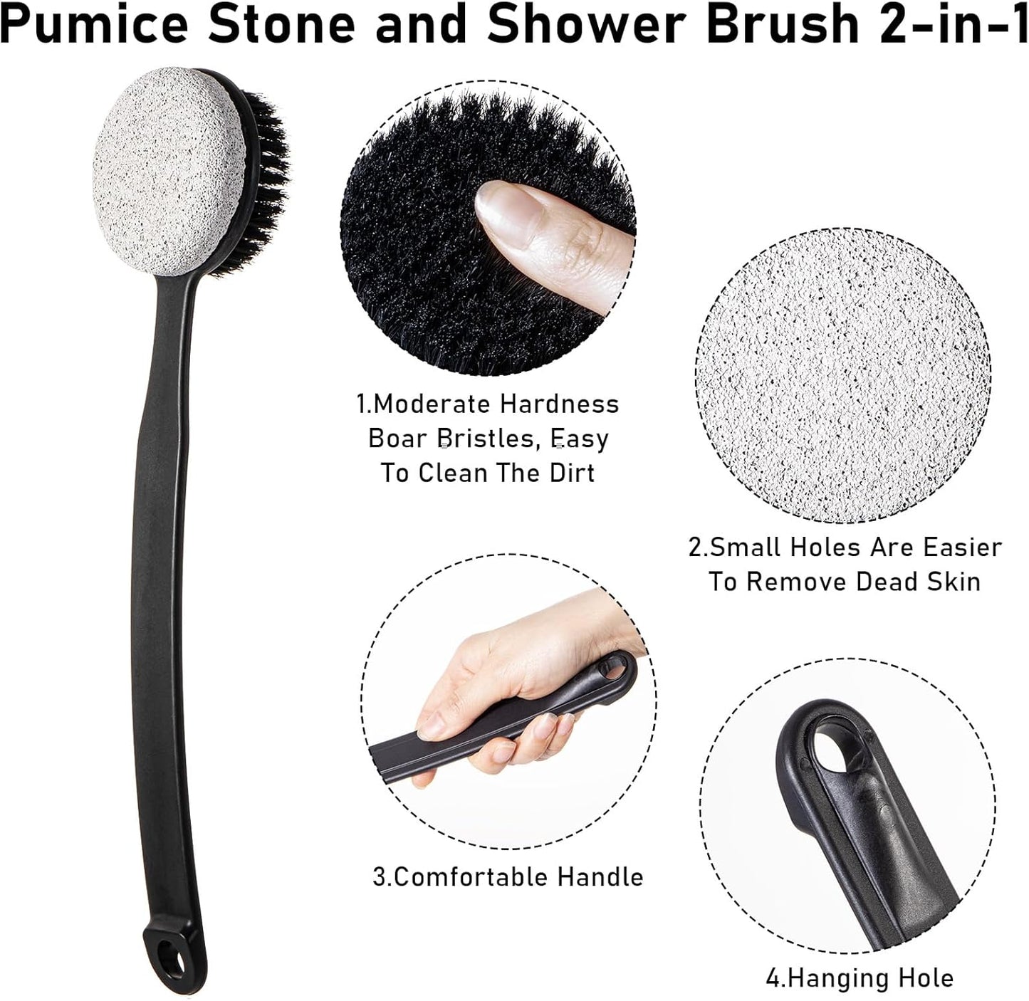 Pumice Stone for Feet with Long Handle (Double-Faced Curved Handle,Black, Count, 3.0)