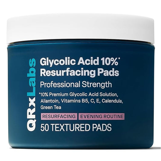 Glycolic Acid 10% Resurfacing Pads for Face & Body with Vitamins B5, C & E, Green Tea, Calendula, Allantoin - Exfoliates Surface Skin and Reduces Appearance of Fine Lines and Wrinkles - Peel Pads