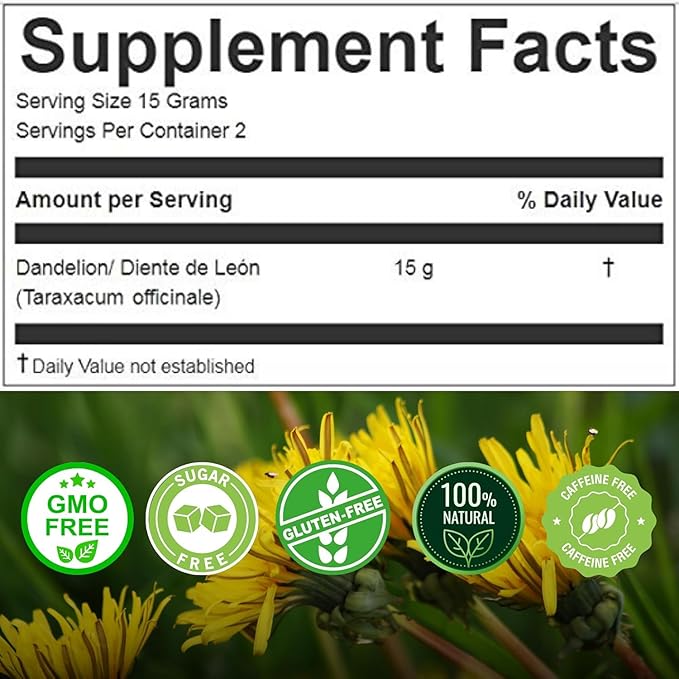 Hanan Dandelion Loose Herb Tea 3.2oz (90g Diente de Leon) - Pack of 3 Pouches with 30 Grams Each of All-Natural Dandelion Root Flower Plant Leaves from Peru