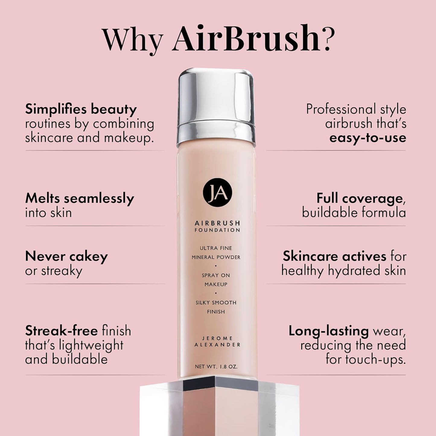 MagicMinerals AirBrush Foundation by Jerome Alexander – 2pc Set with Airbrush Foundation and Kabuki Brush - Spray Makeup with Anti-aging Ingredients for Smooth Radiant Skin - Medium Dark