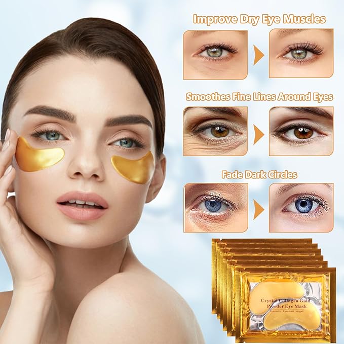 Jeffbaubl 50 Pairs 24K Gold Eye Mask,Under Eye Patches for Dark Circles and Puffiness,Eye Patches Gel Crystal Collagen Eye Mask,Anti Aging Eye Pads Used for Eye Bags Women and Men