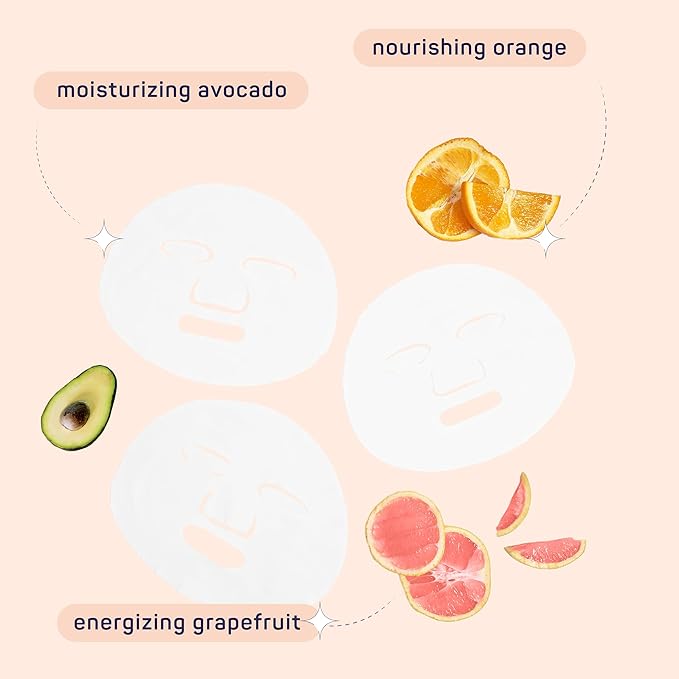 SpaLife Beauty Fruit Facial Sheet Masks 24 Pack – Face Masks Skincare Set – Hydrating Face Masks – 6 Natural Fruit Extract Formulas – Orange, Grapefruit, Coconut, Cherry, Avodcado, Cucumber