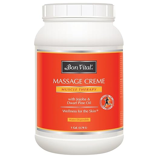 Bon Vital' Muscle Therapy Massage Creme, Professional Massage Cream with Dwarf Pine Oil & Essential Oils for Relaxation & Soreness Relief, For Deep Tissue & Sports Massage, 1 Gal, Label may Vary