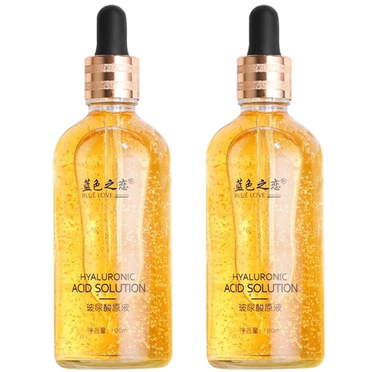 BLUE LOVE 2PC 24K Gold Foil Hyaluronic Acid Serum for Women & Men - Anti-Aging Essence for Deep Moisturization and Dark Spot Reduction - Radiant Skin Care Solution