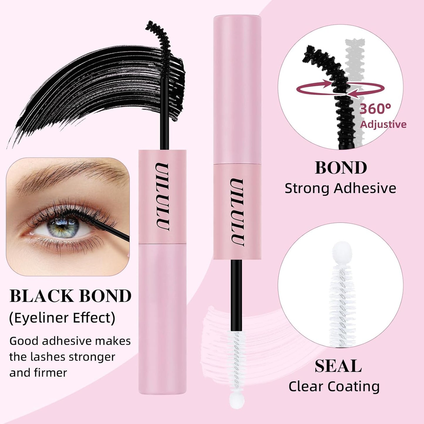 Lash Bond and Seal - 2-in-1 Lash Glue (5ml) & Sealer (5ml) for DlY Lash Extensions at Home, Waterproof Eyelash Adhesive for Cluster& Individual Lashes, Black Bond Eyelash Glue with Strong Hold
