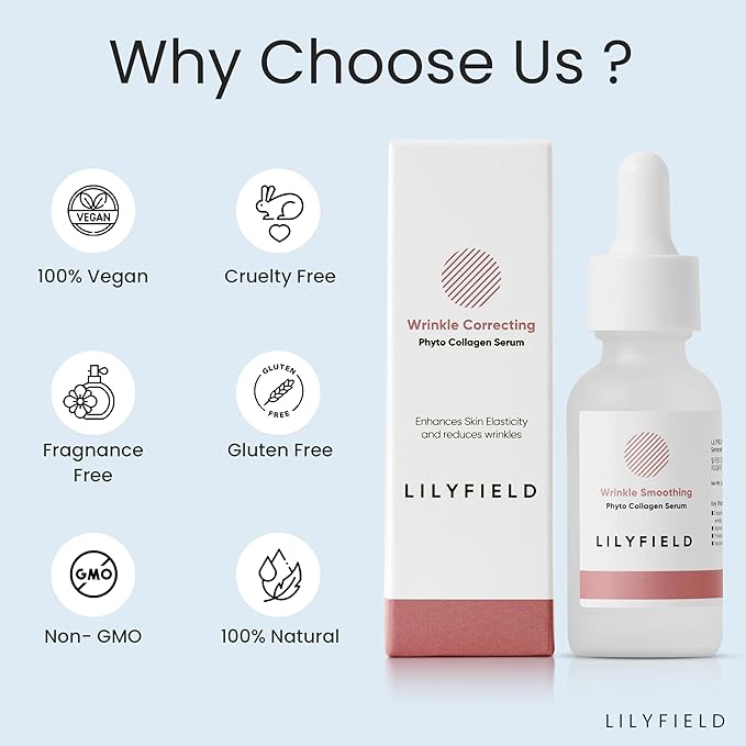 LILYFIELD Wrinkle Correcting Serum with Phyto Collagen & Vitamin C. Korean Skincare. Anti-Aging, Target Dark Spots and Fine lines,Smoothing, All Skin Types. Korean Skin care 30ml, 1 fl. oz