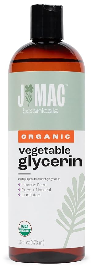 J MAC BOTANICALS, Organic Vegetable Glycerin Oil (16oz bottle) Moisturizing and softening, 100% Pure natural liquid organic glycerine for crafts, skin, face, hair
