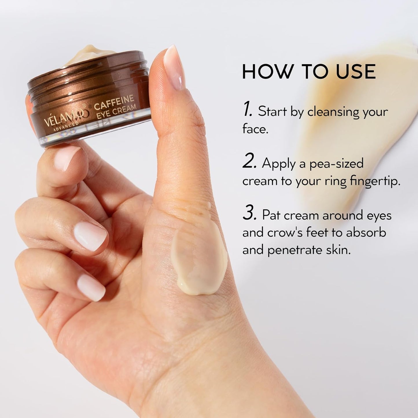 VELAMO ADVANCED Caffeine Eye Cream: for Dark Circles Puffiness Under Eye Bags Wrinkles 0.5 OZ/15g