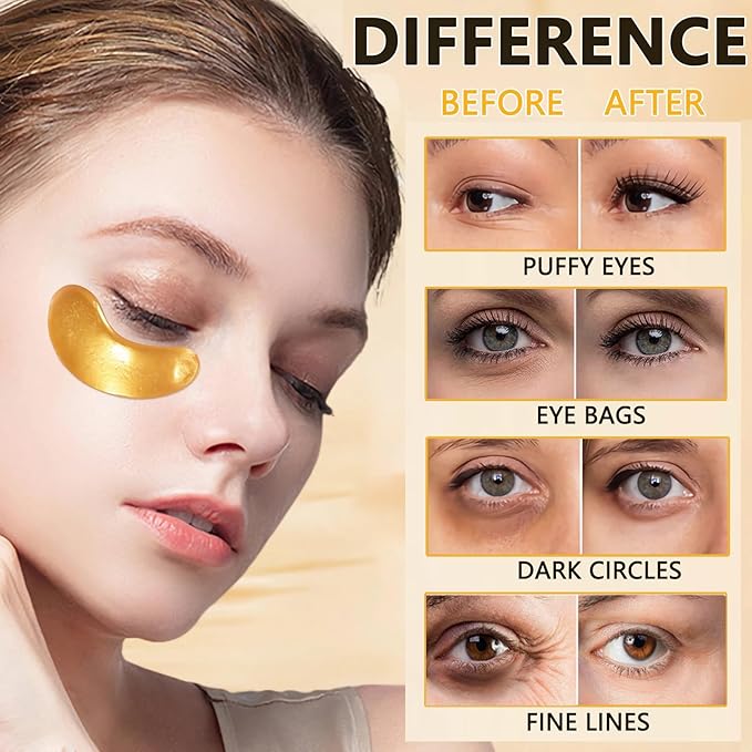 Under Eye Patches (30 Pairs) - 24K Gold Under Eye Mask Enriched with Collagen Reduce Dark Circles, Puffy Eyes, Undereye Bags, Wrinkles, Nourish Skin, Gel Under Eye Patches Gifts for Women Men