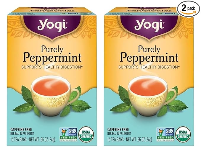 Yogi Tea - Purely Peppermint Tea (2 Pack) - Supports Healthy Digestion - Caffeine Free - 32 Organic Herbal Tea Bags