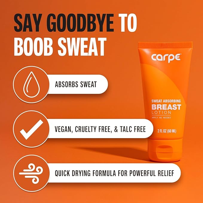Carpe No-Sweat Breast (Pack of 2) - Helps Keep Your Breasts and Skin Folds Dry - Sweat Absorbing Lotion - Helps Control Under Breast Sweat - Great For Chafing and Stain Prevention