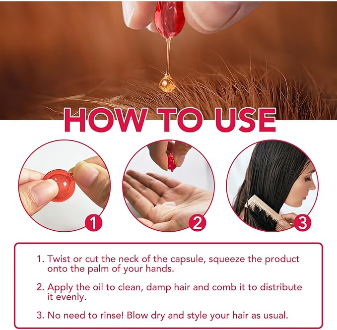 Hair Treatment Serum Hair Vitamin Capsules 60Pcs, with Vitamin A C E Pro B5, No Rinse with Argan Macadamia/Avocado Oil for Hair Repair, Smooth & Anti Frizzy (red, 60)