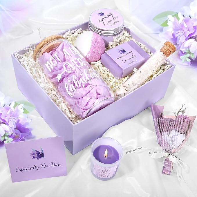 Spa Gift Baskets for Women, Birthday Gifts for Women, Lavender Gifts Set, Relaxing Spa Gift Box, Bath and Body Gift Set for Her Mom Wife Sister, Friends, Self Care Gifts for Woman Mother's Day Gifts