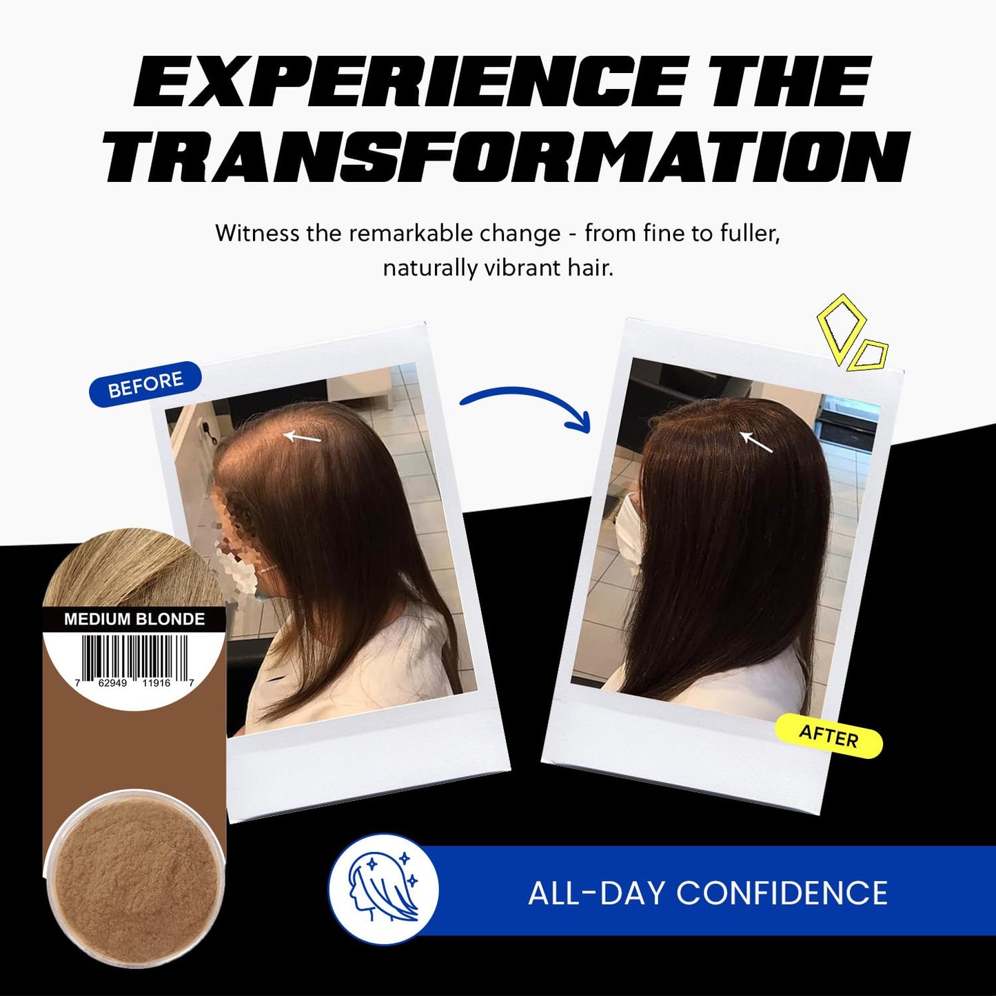 PrimeLook Hair Building Fibers, Luxurious Building Fibers for Thinning Hair, Superior Formula for Men & Women, Instant Volume, Matches Colors (27.5g, Medium Blonde)