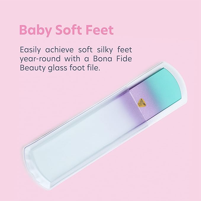 BONA FIDE BEAUTY Czech Glass Dual-Sided Glass Foot File, Scraper, and Rasp. Luxurious Self-Care Gift for Women
