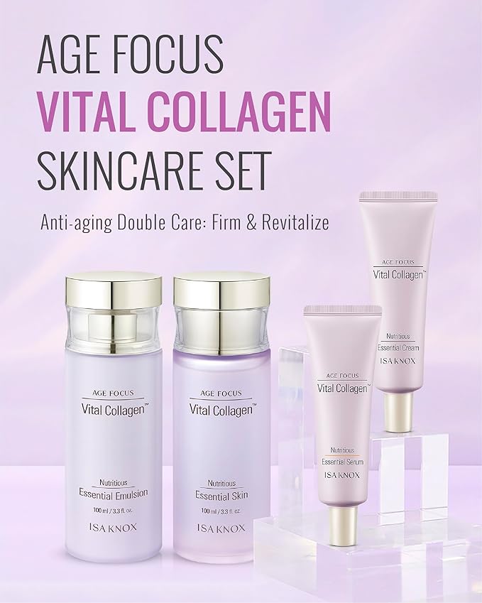 ISA KNOX Age Focus Vital Collagen Skincare Set (14.54 fl oz) - Korean Skincare for Firming, Hydrating, and Nourishing. with Low-Molecular Collagen and Essential Vitamins.