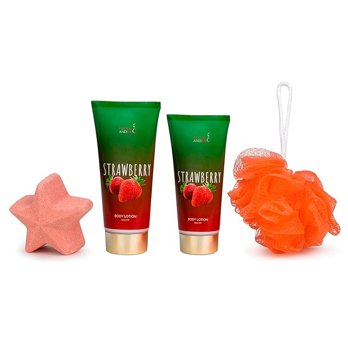 Strawberry Bath and Body Gift Set for Women - Luxurious Shower Pampering, Irresistible Strawberry Scent, Complete Body Skincare Collection